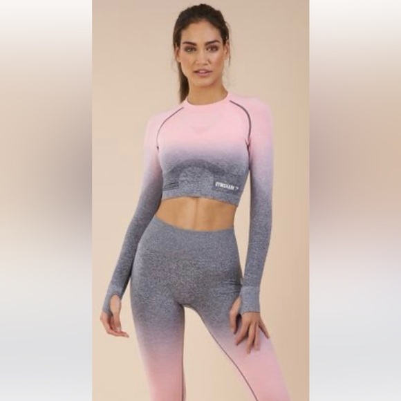 Gymshark Ombré Athleisure Pink & Grey Cute Workout Activewear Leggings O/S - Picture 3 of 9